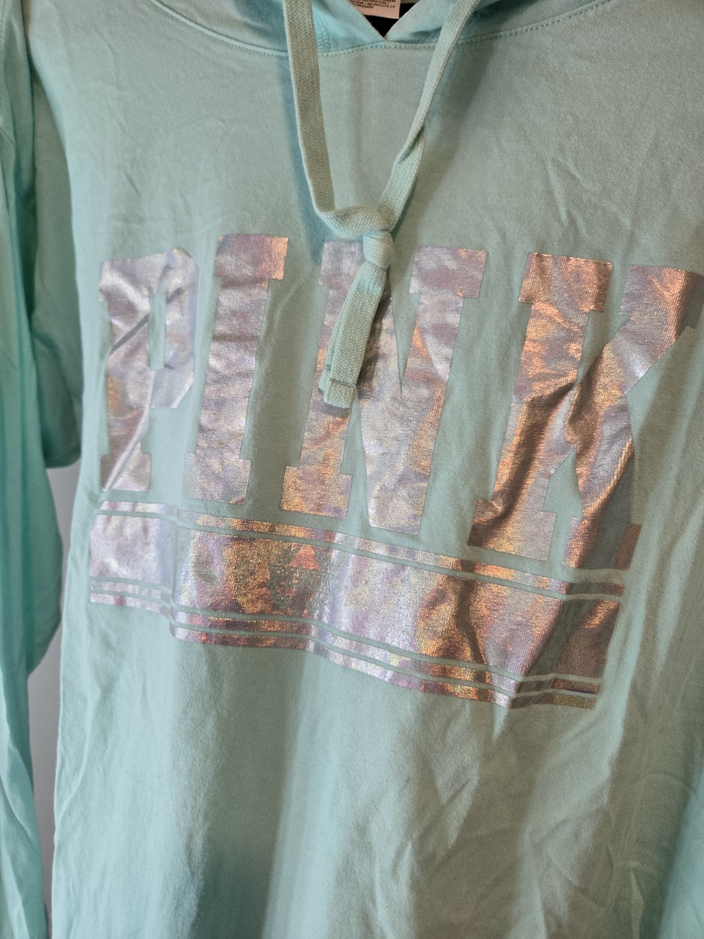NWOT PINK Victoria's Secret Mint Green Long Sleeve Hoodie Tee Logo *read* - Picture 2 of 11